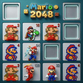 Colorful Mario 2048 puzzle challenge in action